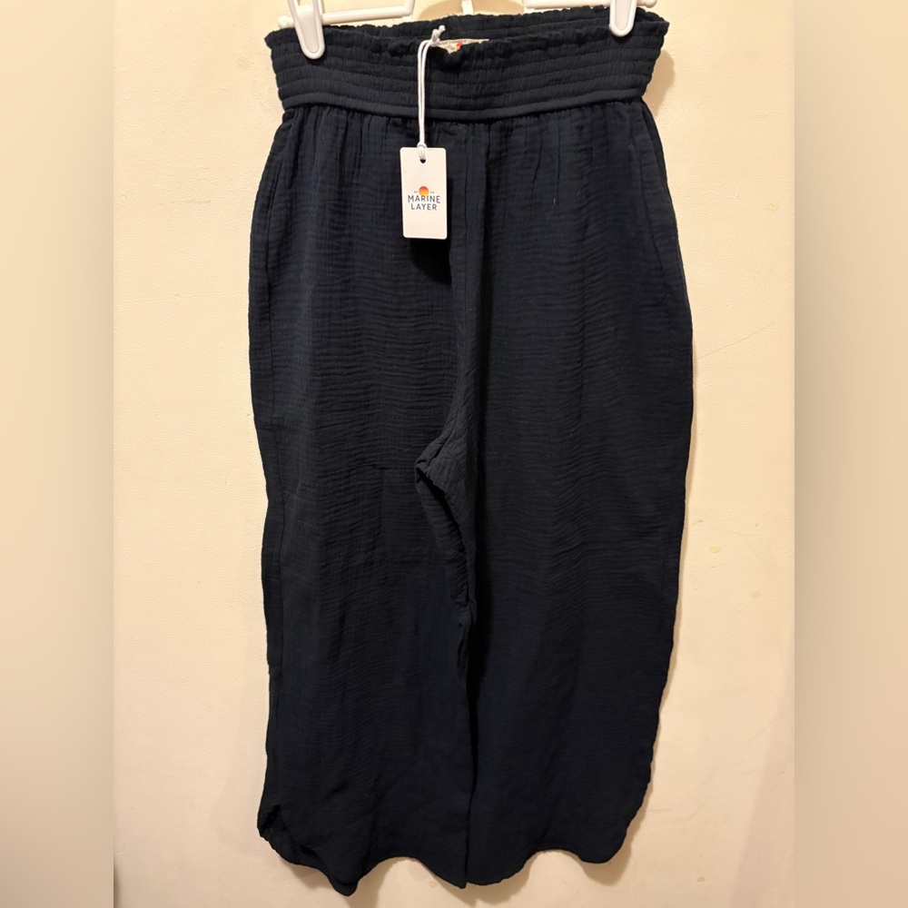 NWT Marine layer Corrine wide leg cotton gauze pant black size medium - Picture 3 of 10